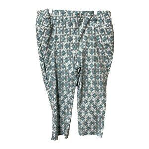 Chico's White Aqua Pattern Cropped‎ Pants with Pockets